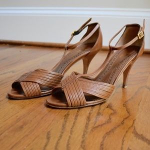Brooks Brothers T-Strap Brown Leather Kitten Heels